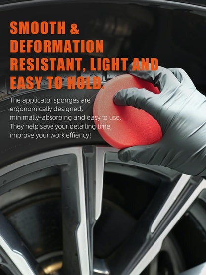 SPTA Tire Shine Applicator, 6Pcs Foam Applicator Pads, Round Shape Side Pressing Hand Polishing Sponge Pads Kit Tire Shine Applicator Pad Tire Dressing Applicator Pad for Applying Tire Shine