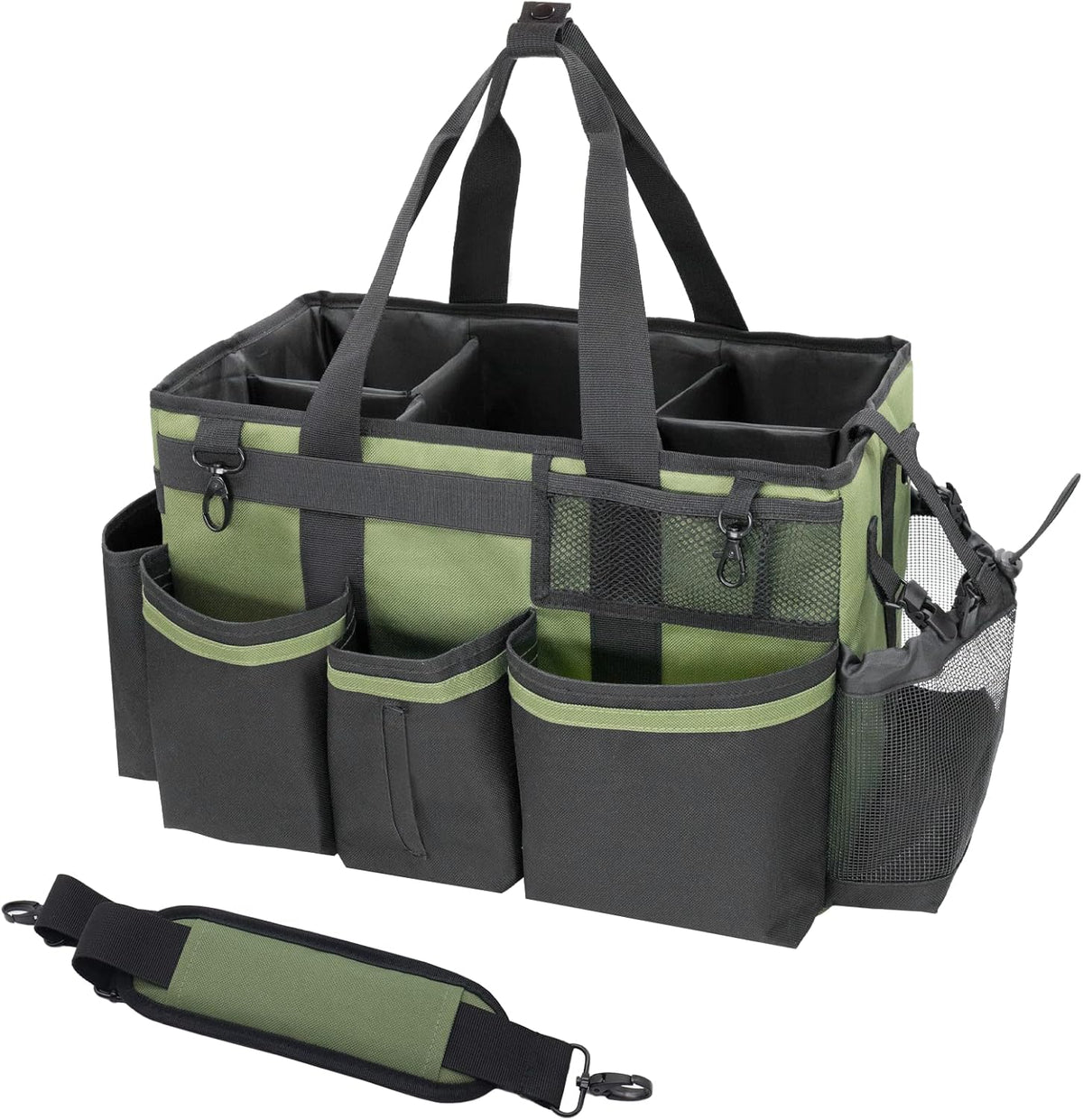 SCAVATA Wearable Cleaning Caddy Organizer with Handle & Shoulder Straps for Housekeepers, Under Sink & Car Cleaning Tool Organizer Bag with 4 Foldable Dividers (Green)