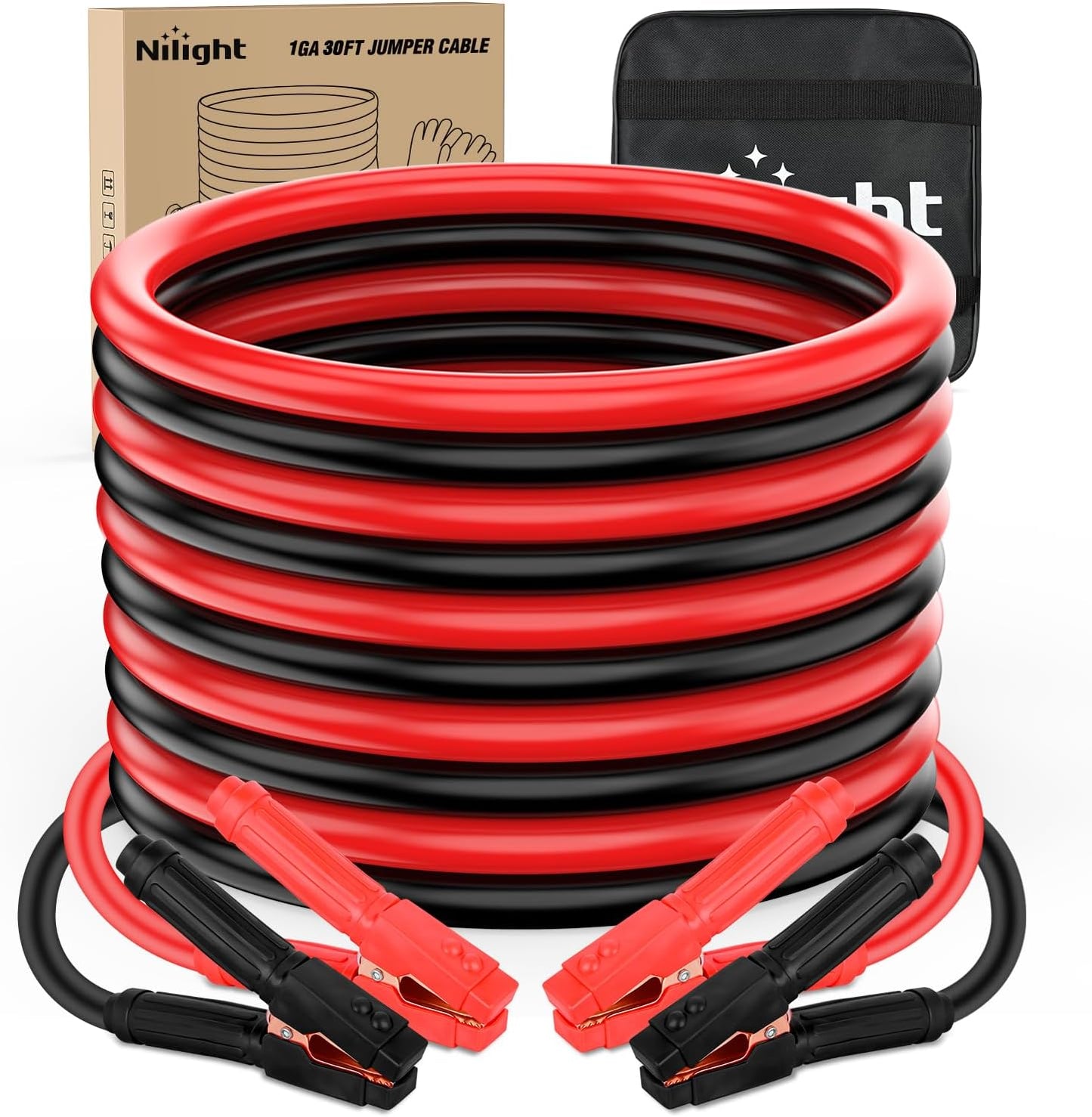 Nilight Jumper Cables for Car Battery 8 Gauge 12 FT Booster Cable Heavy Duty 250 A CCA with Carrying Bag Jump Start Emergency Kit Pickup Vans SUV Sedan Motorcycle