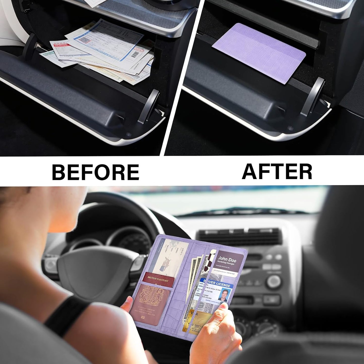 Car Registration and Insurance Holder, Black Vehicle Glove Box Car Organizer with Magnetic Closure for Documents, Cards, License Car Organization, 1 Pack