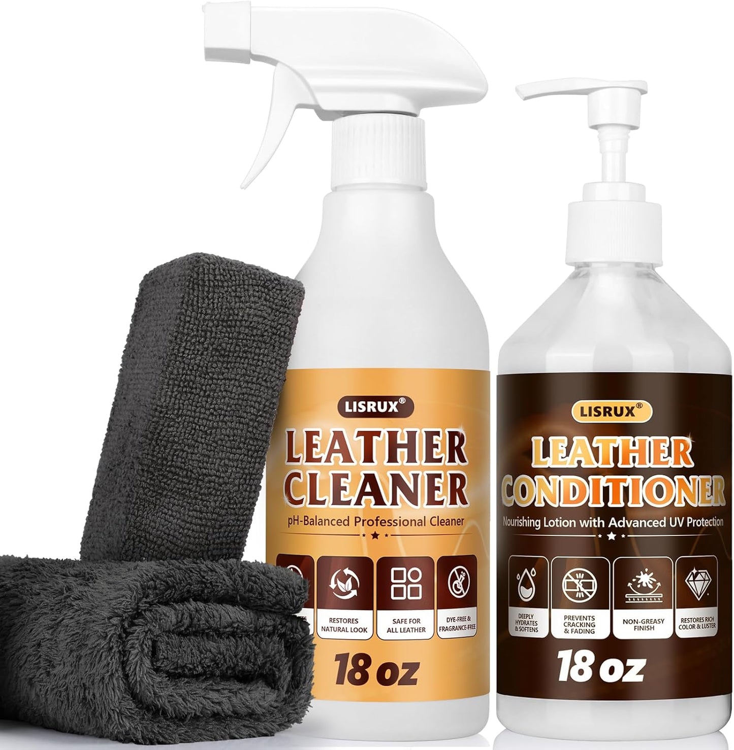 2-in-1 Leather Cleaner and Conditioner,16.9 oz,2 Pack,Car Cleaner and Conditioner for White & Black Vegan Leather,Safely Cleans & Conditions Leather Car Interiors,Furniture,Shoes,Boots,Bags & More