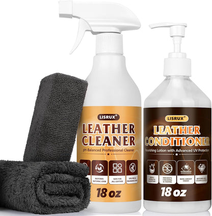 2-in-1 Leather Cleaner and Conditioner,16.9 oz,2 Pack,Car Cleaner and Conditioner for White & Black Vegan Leather,Safely Cleans & Conditions Leather Car Interiors,Furniture,Shoes,Boots,Bags & More