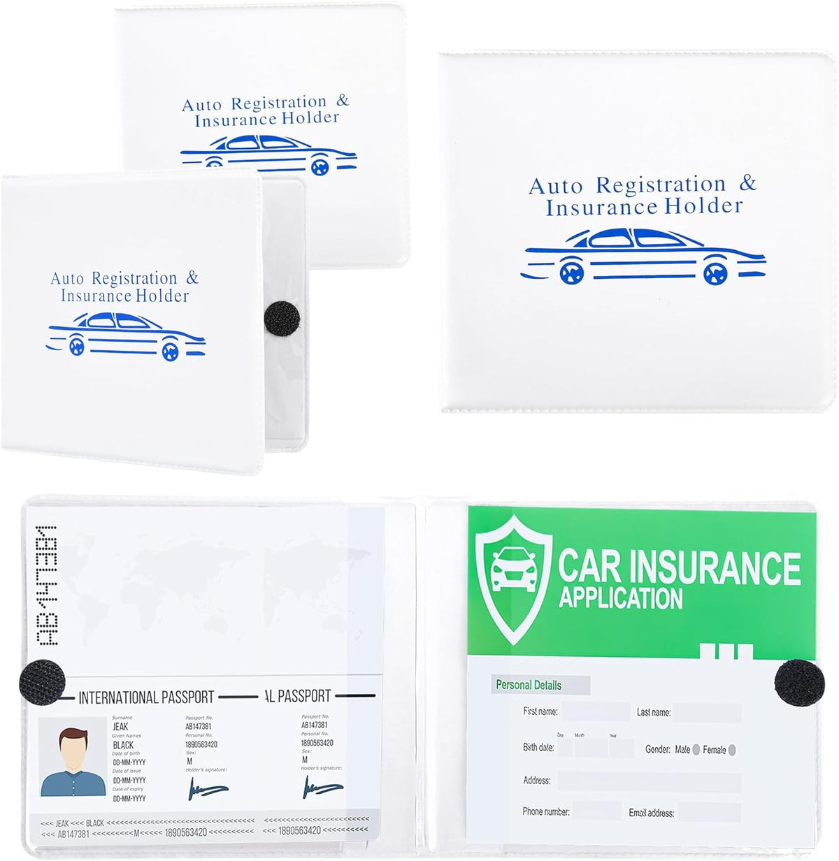Pacific Mailer Auto Registration and Insurance Card Holder 2 Packs Car Document ID Holder Glove Box Organizer Car Accessories, Black