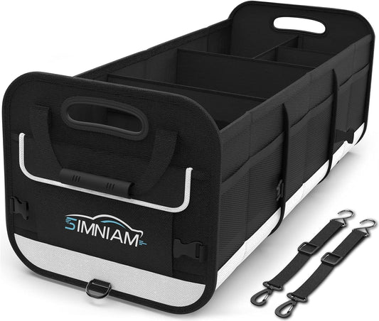 Simniam Large Trunk Organizer for Car, Foldable Multi Compartment Car Trunk Organizer with 2 Retractable Straps, Suitable for All Kinds of Cars, SUV, Minivan - 4 Compartments Red