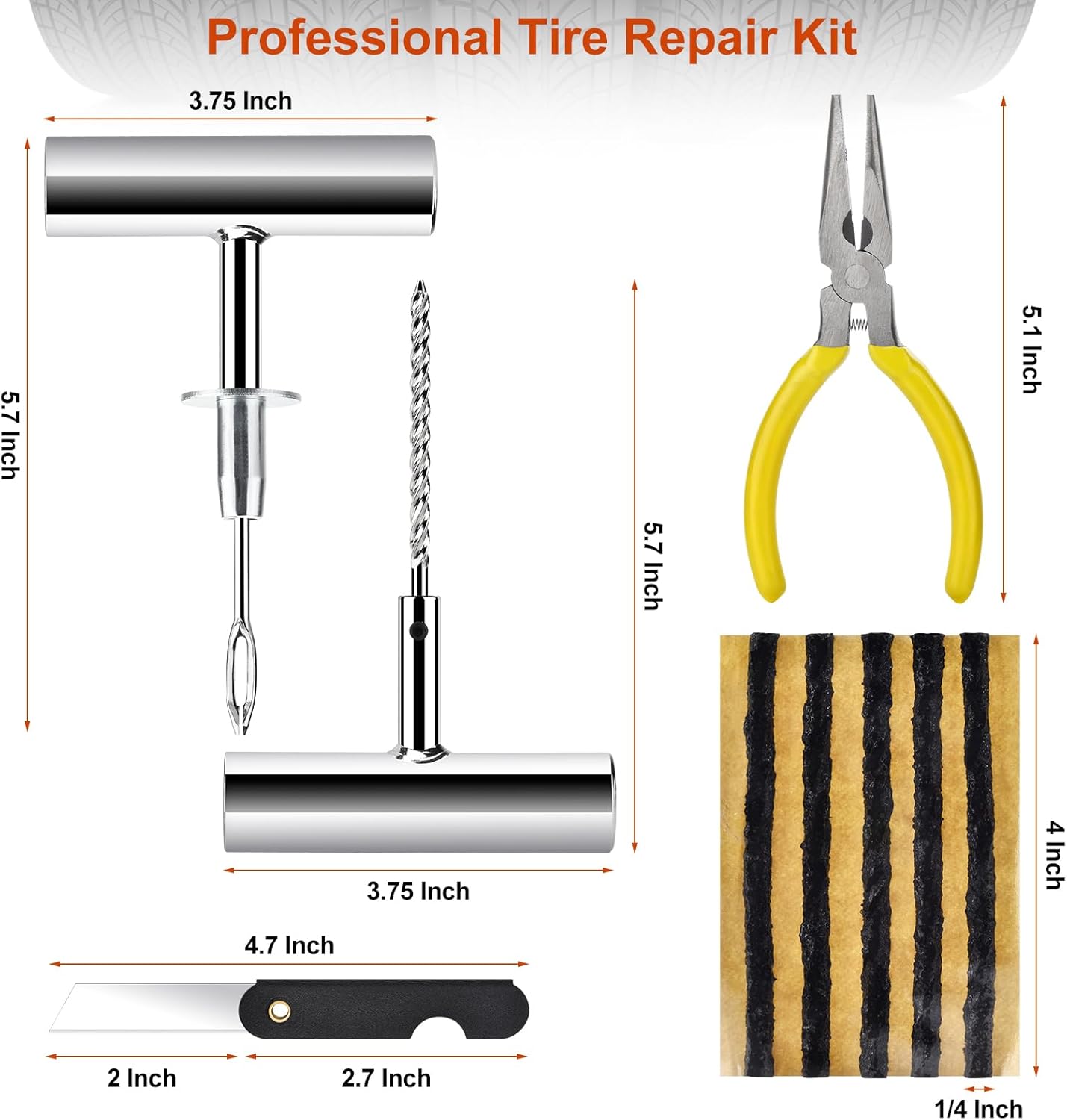 Tire Repair Kit with Tire Plug & Rubber Nail Solutions, Tire Screw Plug Kit with Screwdriver, Professional Heavy Duty Emergency Flat Tire Repair for Car, Truck, Motorcycle, Tractor, Mower, Wheelbarrow