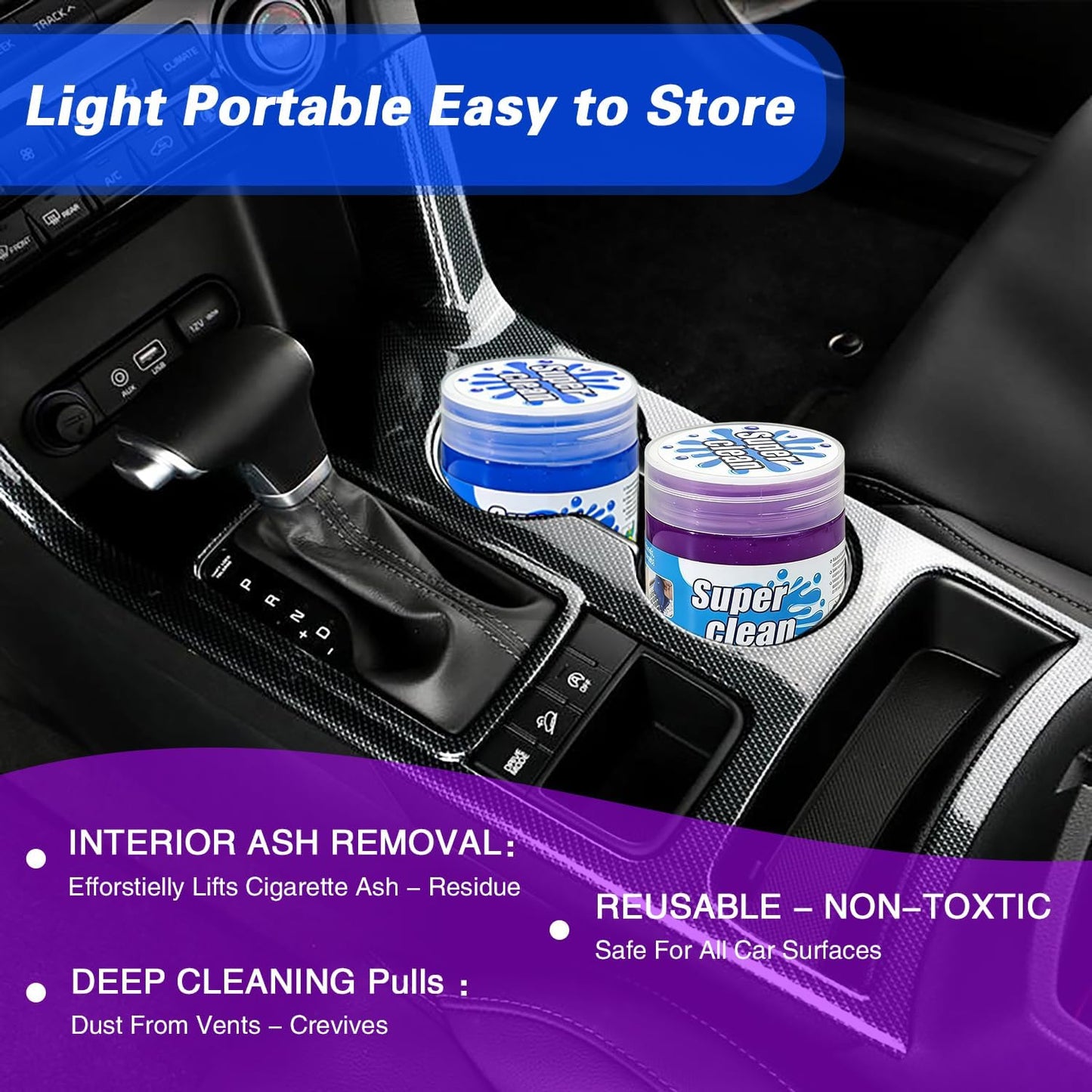 2-Pack Car Cleaning Gel, Universal Interior Detailing Putty Slime, Dust Remover for Car Vents, Dashboard & Keyboard, Ideal Gift for Men & Women