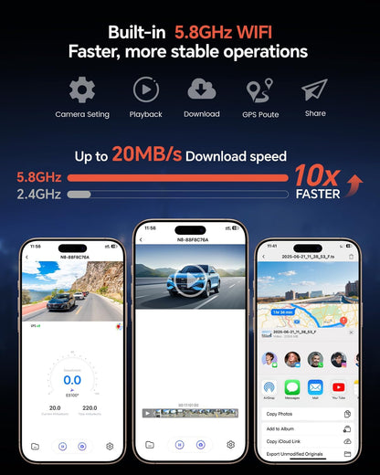 Coolcrazy 4K Dash Cam Front and Rear, STARVIS Sensor, Free 128GB Card Included, 5GHz WiFi-up to 20MB/s, Dual Dash Camera for Cars, Built-in GPS, G-Sensor, WDR/HDR Super Night Vision, 24H Parking Mode