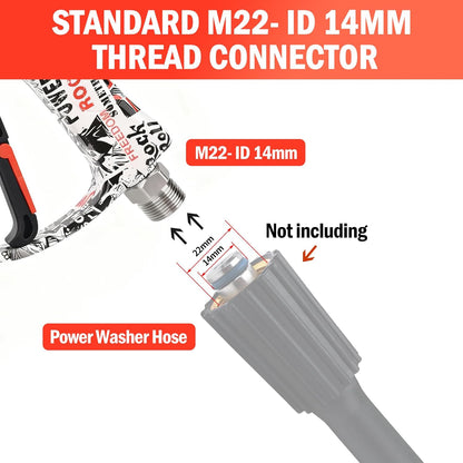 BEAR FORCE Pressure Washer Short Spray Gun M22-ID14mm Max 3000 PSI & Foam Cannon Foam Gun with 5 Tips #035 & 3/8'' Quick Connector Swivel, Additional Orifice Nozzle 1.10mm, Car Care Detailing