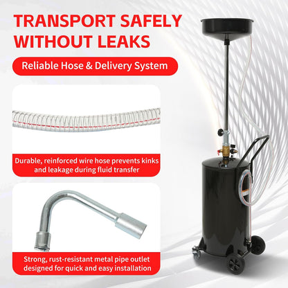 MaxWorks 50964 9-Gallon Portable Waste Oil Drain, Industrial Fluid Drain Square Tank with Wheels and Adjustable Funnel Height. Red.
