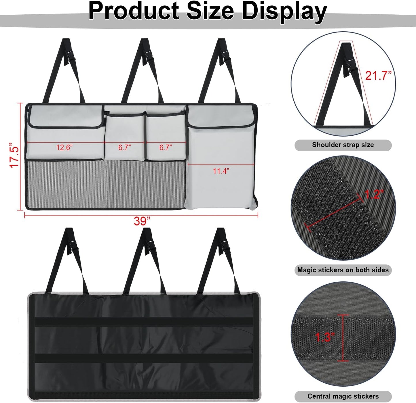UYYE Trunk Hanging Organizer, Backseat Bag, Car Interior Accessories with 4 Pockets & 2 Mesh Pouches for Groceries, Will Provide More Storage Trunk Space for SUV, Jeep, MPVs