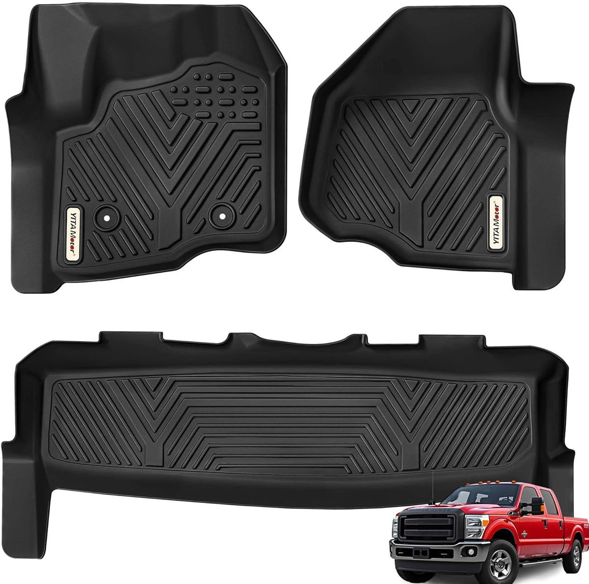 YITAMOTOR Floor Mats Fit for Ford F250/F350/F450/F550 2017-2026 Super Duty Crew Cab | Front Bucket Seat | Rear W/Fold-Flat Storage | Carpet Floor, 1st & 2nd Row TPE All Weather Protection