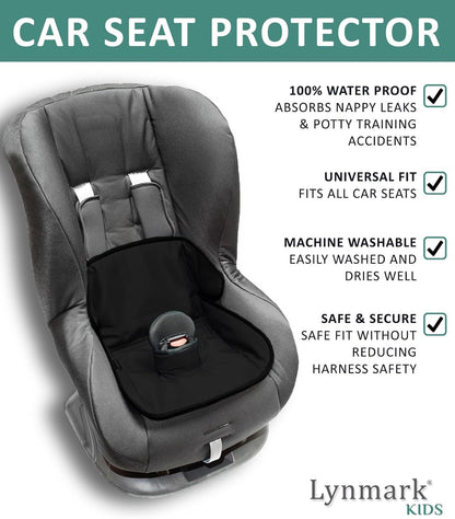 Lynmark® Potty Training Car Seat Protector Cover - Waterproof Soft Piddle Pads for Toddlers and Baby Carseat - Travel-Friendly Universal Washable Liner Mat for Spills, Nappy Leaks, Accidents - Black