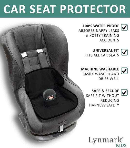 Lynmark® Potty Training Car Seat Protector Cover - Waterproof Soft Piddle Pads for Toddlers and Baby Carseat - Travel-Friendly Universal Washable Liner Mat for Spills, Nappy Leaks, Accidents - Black
