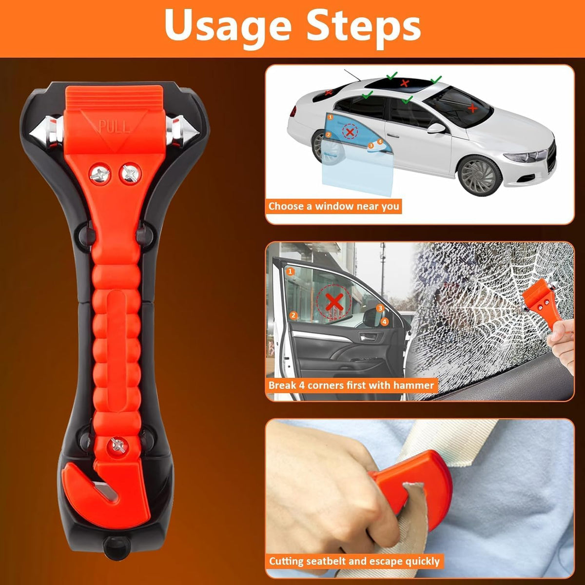 BFXM Car Window Breaker Hammer and Seat Belt Cutter 2-in-1, Car Accessories, Emergency Escape Tool, Safety Glass Breaker, Automotive Safety Essentials, Truck Accessories, 2 Packs
