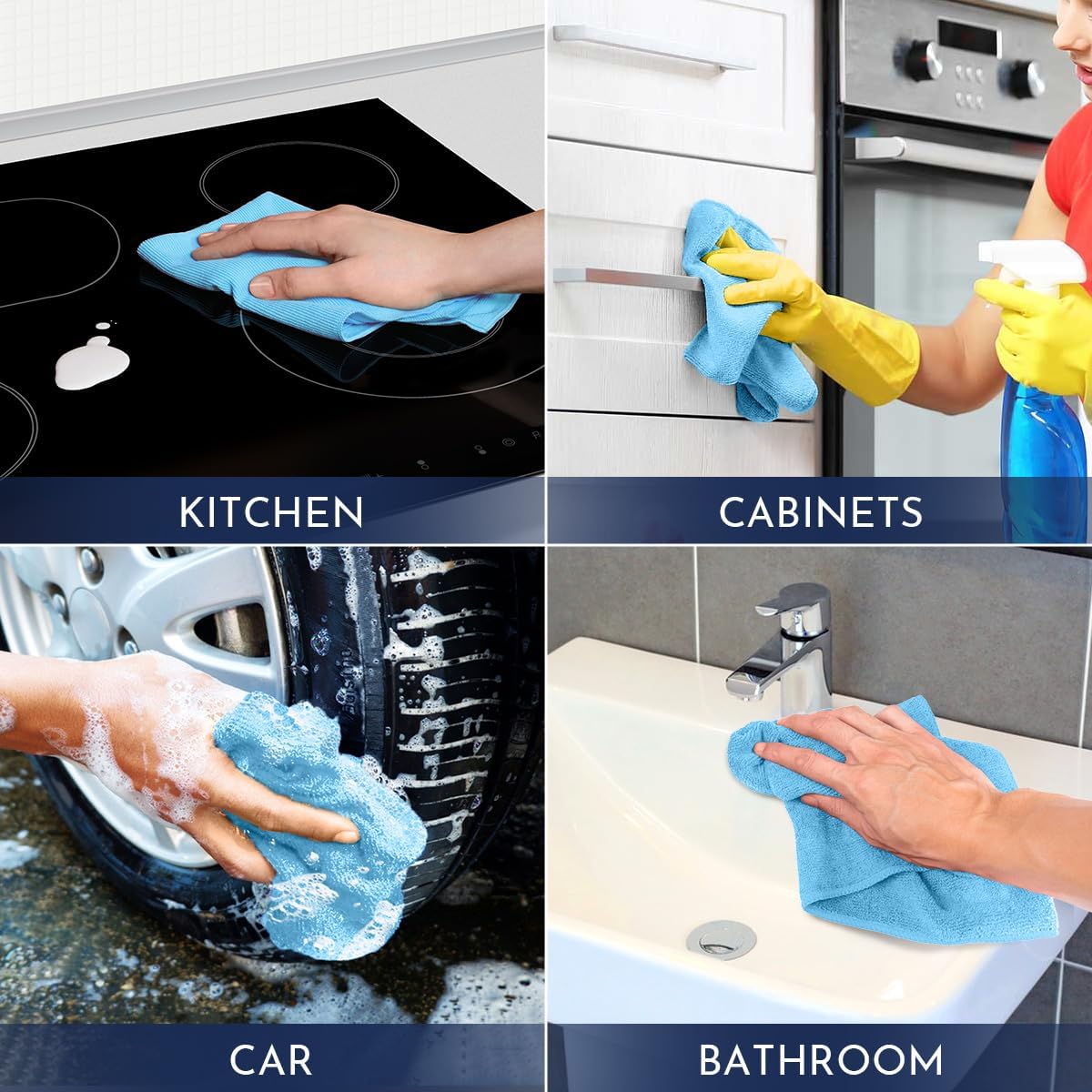 GLIMGLINT Black Microfiber Cleaning Cloth,150PK Reusable Cleaning Rags,Highly Absorbent Shop Rags Bulk,All-Purpose Car Cleaning Towels for TV Screen, Kitchen, Bathroom, Restaurant, Garage, 14"X12"