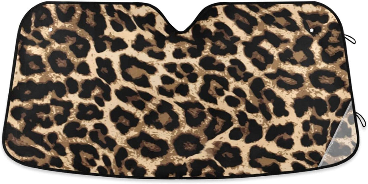 Black Leopard Car Windshield Sun Shade Animal Skin Print Foldable UV Ray Sun Visor Protector Sunshade to Keep Your Vehicle Cool (51" x 27.6")