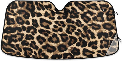 Black Leopard Car Windshield Sun Shade Animal Skin Print Foldable UV Ray Sun Visor Protector Sunshade to Keep Your Vehicle Cool (51" x 27.6")