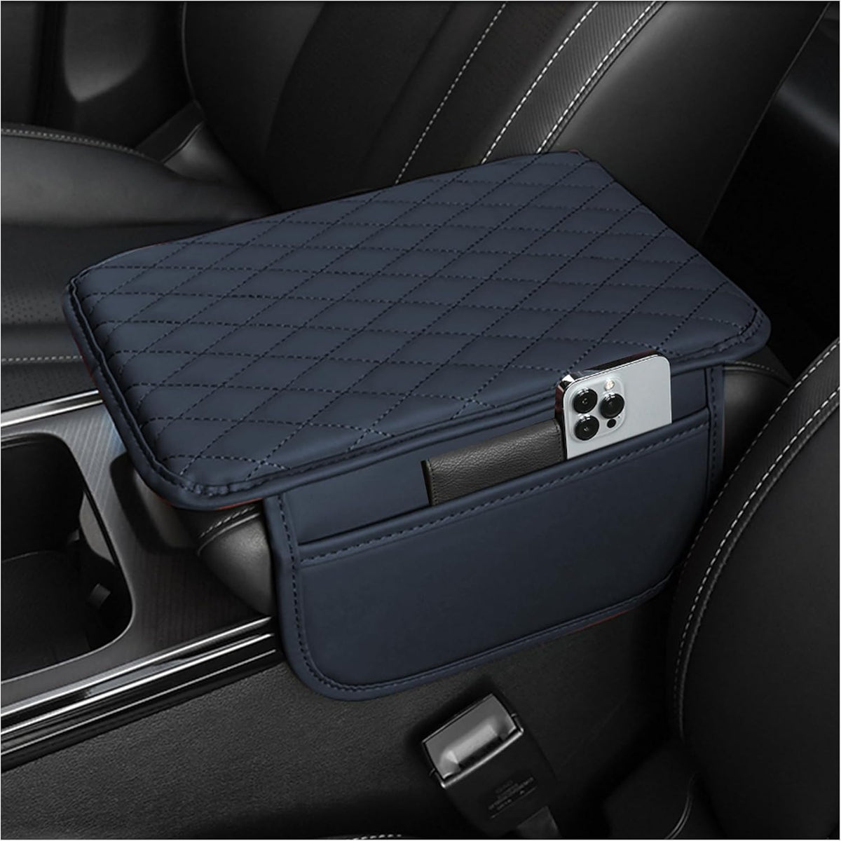 Stacool Upgraded Car Center Console Cover,Microfiber Leather Car Armrest Cover Cushion with 2 Storage Bags,Universal Car Armrest Storage Box (Black)