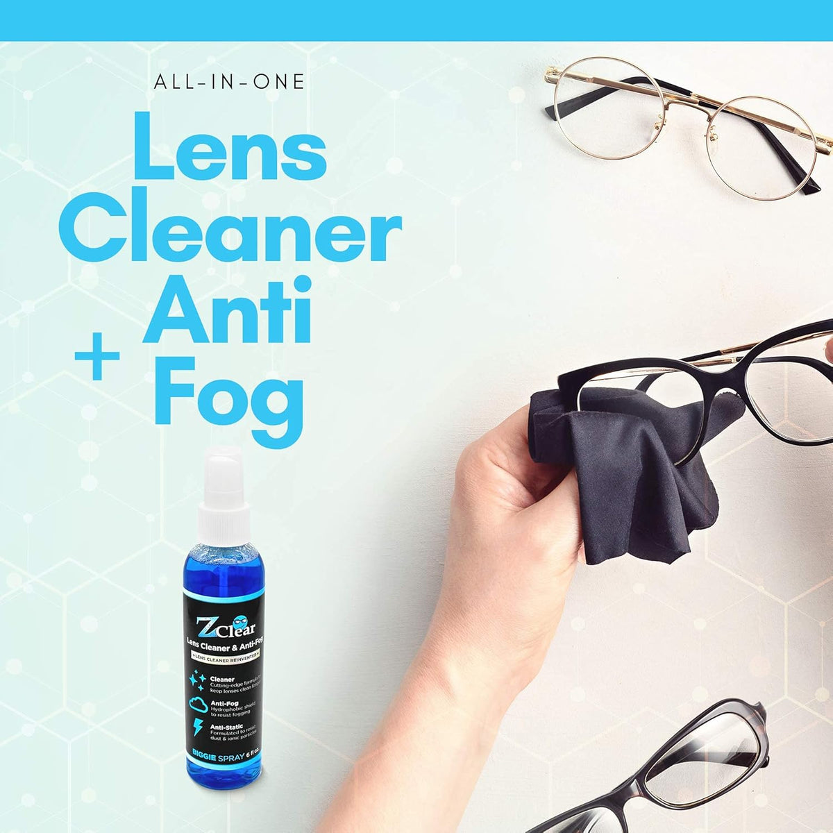 Z Clear 6oz Lens Cleaner Spray for Glasses + Microfiber Cloth | Cleans So Deep Lenses Stay Fog-Free 1-3 Days | Eyeglasses, Goggles, Mirrors, Windshields | Anti-Static, Streak-Free | USA