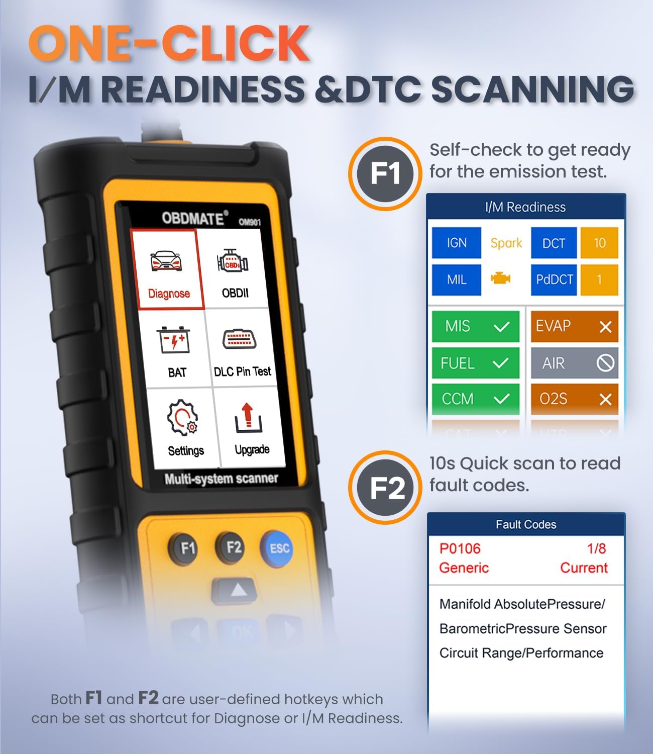 OBD2 Scanner with ABS SRS Transmission, Reset Fault Lights | Check Engine Code Reader with Full OBDII Functions | DLC Pin Test | Battery Voltage Check, Car Diagnostic Tool