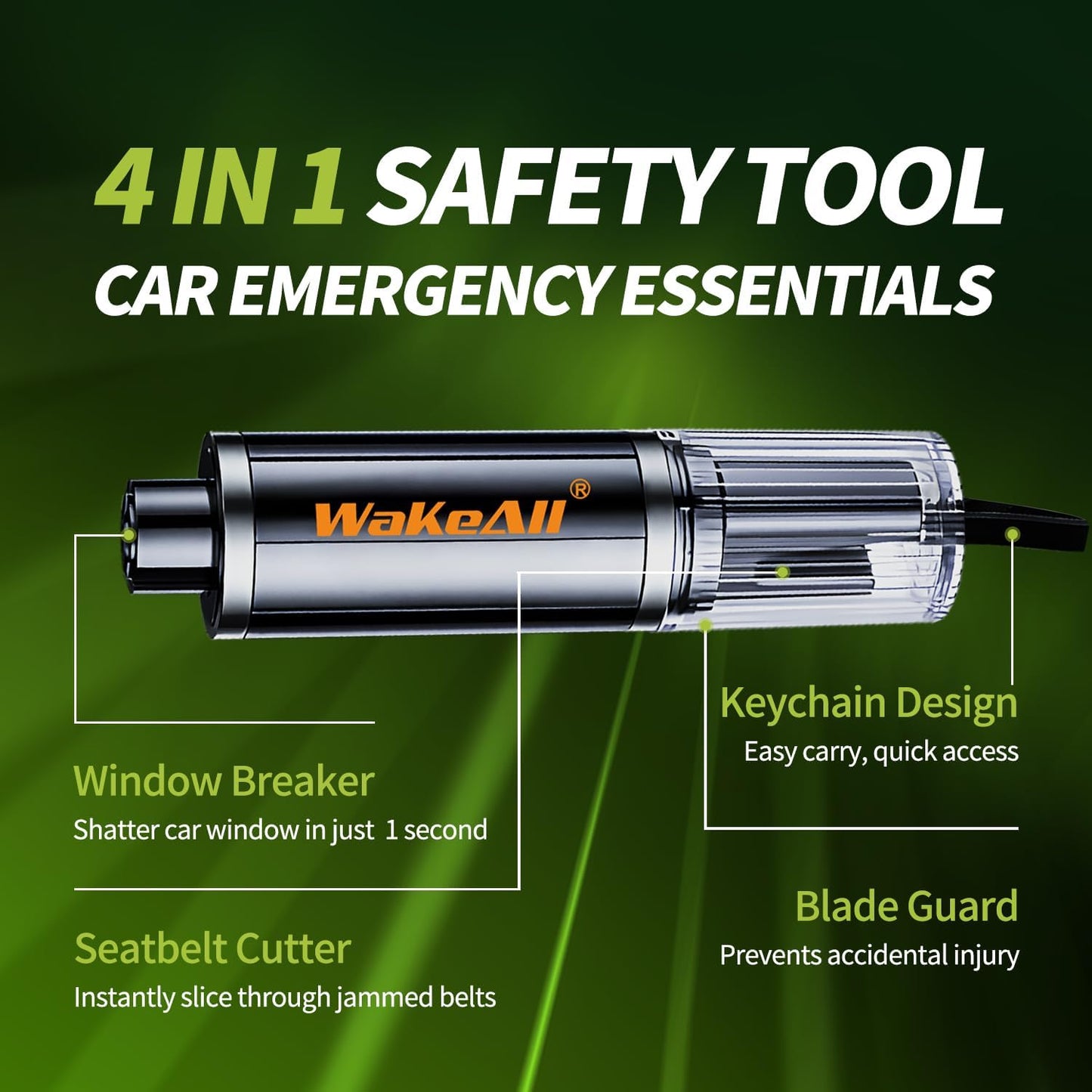 Window Breaker Seatbelt Cutter, Emergency 2‑in‑1 Car Escape Keychain Tool, Safe Hammer Glass Breaker Under Water–Compact, Durable Emergency Rescue Device for Drivers & First Responders, Premium Black