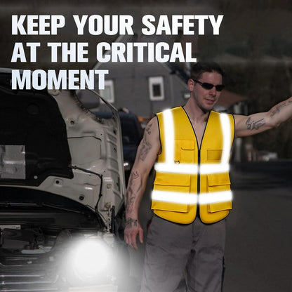 Safety Vests 20 Pack,Hi Vis Construction Vest with 5 Pockets and Zipper,Reflective Vest for Men Women Work One Size