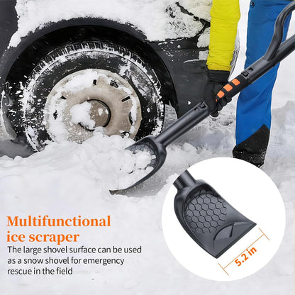 45.6" Ice Scraper and Snow Brush for Car Windshield [Silicone Bristles] ,3-in-1 Extendable Emergency Snow Shovel with Ergonomic Foam Grip and 360° Pivoting Brush Head for Christmas, Car Auto Truck SUV