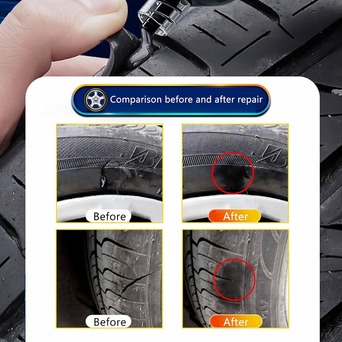 Tire Repair Kit, Tire Plug Kit, No Need to Remove Tire, Quick Flat Tire Repair Tool with Plug Screws, Portable Kit for Cars, Trucks, Motorcycles & SUVs