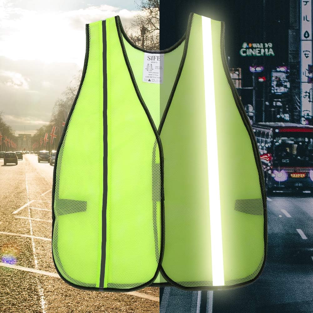 SIFE 10 Pack High Visibility Reflective Safety Vest,Made from Breathable and Neon Orange Mesh Fabric with Stretchable design,light weight for Man and Woman(Orange, 10 pack)