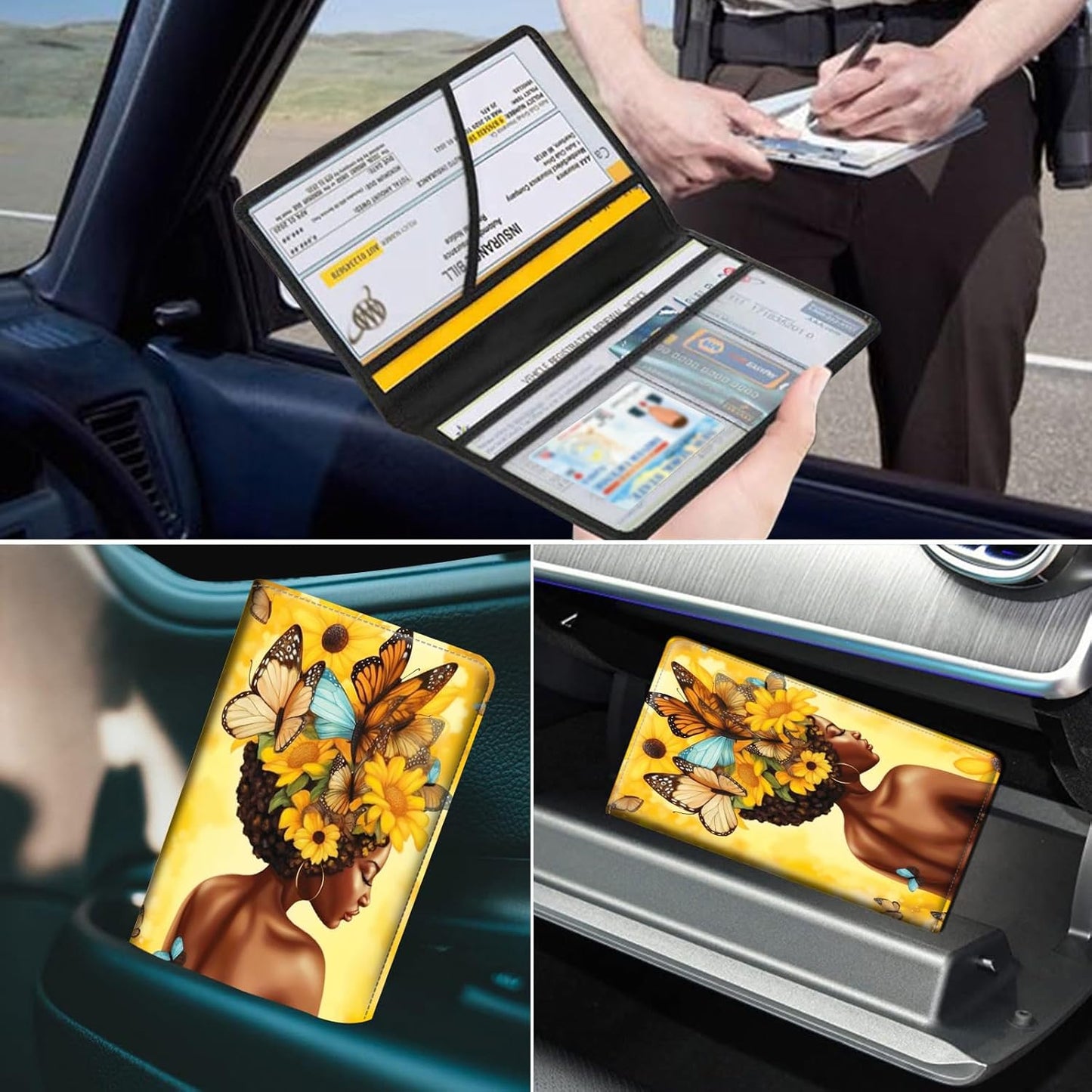 Car Registration and Insurance Holder, Leather Car Glove Box Organizer, Cool Car Accessories for ID, Driver's License Cards & Essential Document, business cards, Men&Women, Retro Audio Cassette