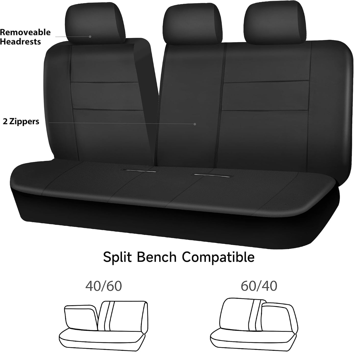 CAR PASS Faux Leather Car Seat Covers Front Seats Only, 3D Foam Support Car Seat Covers, Universal fit for Trucks Vans SUVs Sedans Automotive Comfortable, Airbag Compatible 2 Pieces Front Solid Black
