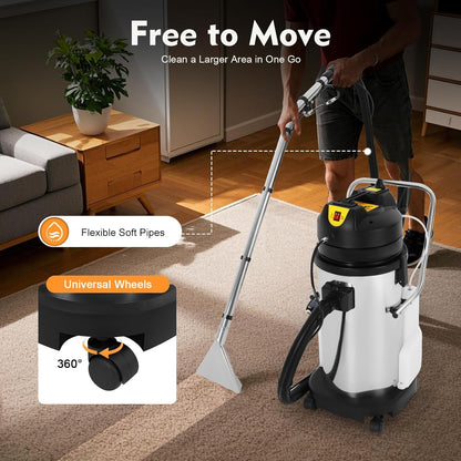 40L/10.6Gal Commercial Carpet Cleaner Machine, 3-in-1 Heavy Duty Extractor Vacuum with 1049W Power & 230mbar Suction, Professional Upholstery Cleaner for Sofa Curtain Car, Stainless Steel Wet Dry Vac
