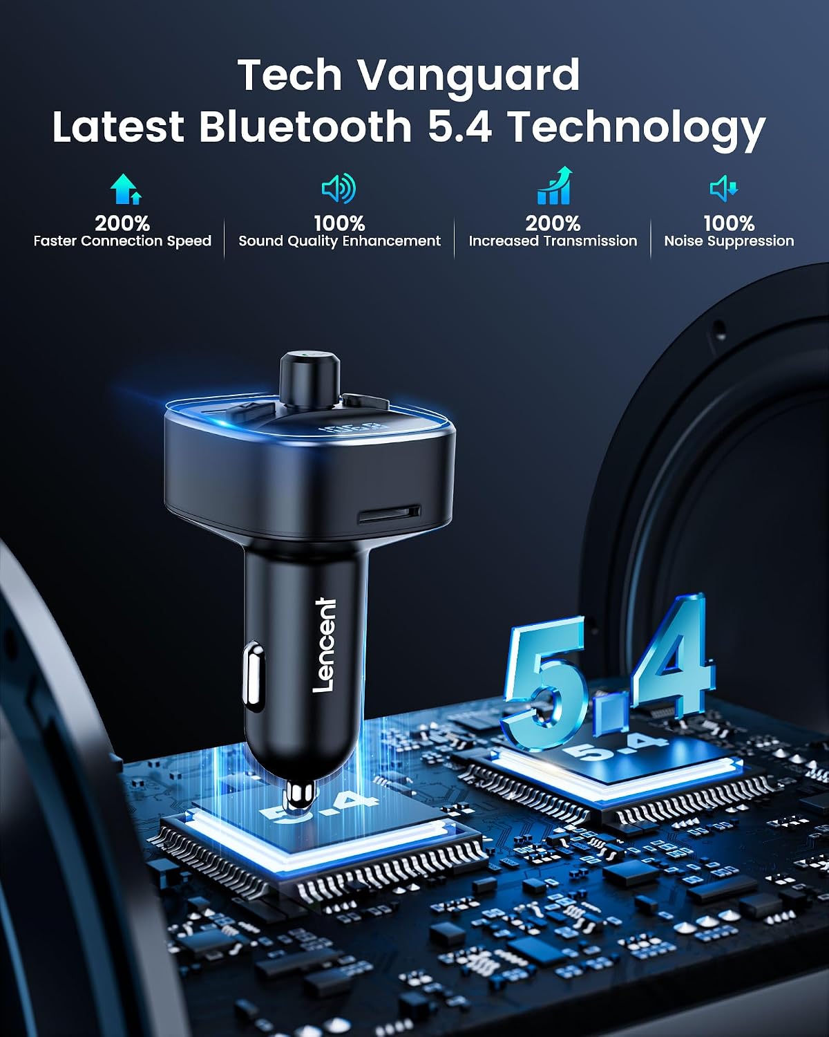 LENCENT FM Transmitter, Bluetooth FM Transmitter Wireless Radio Adapter Car Kit with Dual USB Charging, Audio Receiver Car Charger MP3 Player, Support Hands-Free Calling, TF Card & USB Disk