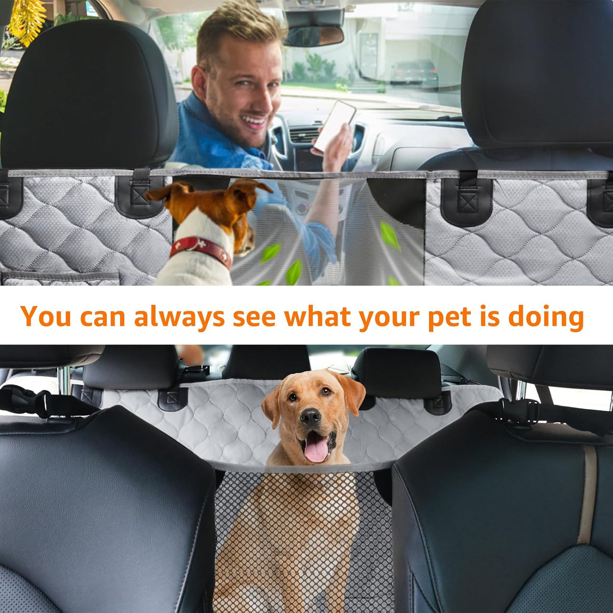 PETICON Dog Car Seat Cover with Mesh Window, 100% Waterproof Pet Seat Cover for Back Seat, Scratchproof Dog Hammock for Cars, Trucks, SUVs, Jeeps, Black