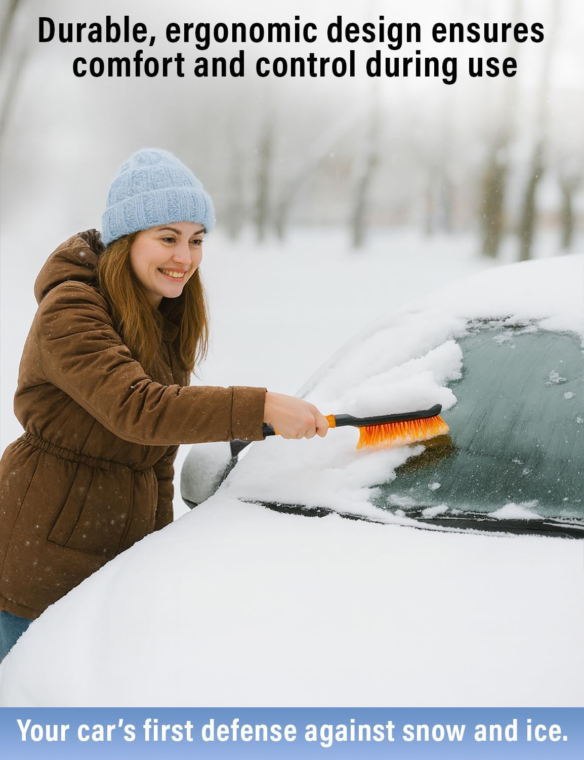 Autovir 27" Snow Brush and Ice Scrapers for Car Windshield (1 Pack), Window Ice and Snow Scraper with Ergonomic Foam Grip, Snow Windshield Scraper with Aluminum Body, Winter Car Accessories (Green)