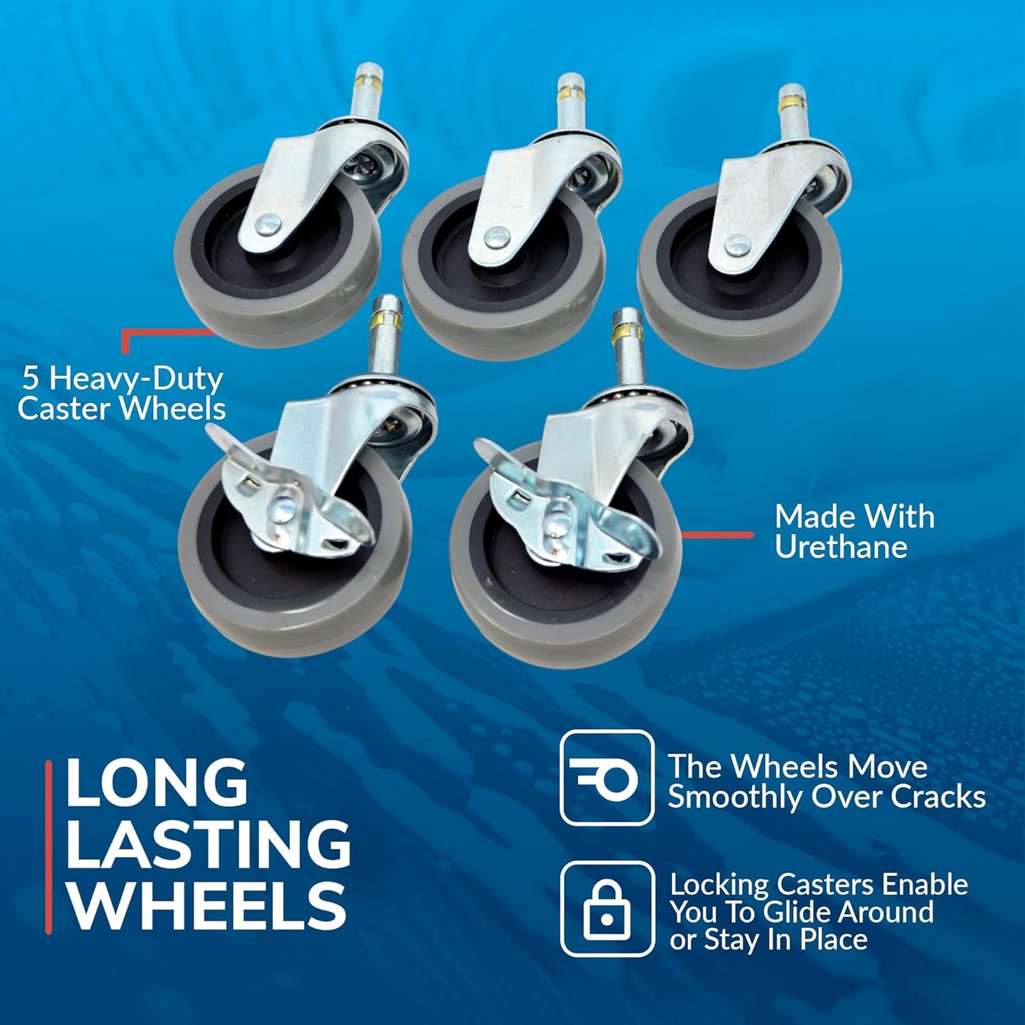 GRIT Guard Bucket Dolly with Wheels - Rolling Detailing Wash Bucket with 5 Wheels and 2 Locking Casters Compatible with 2.5, 4, 5 and 6 Gallon Buckets (Black, 2" Red Casters) - Made in the USA
