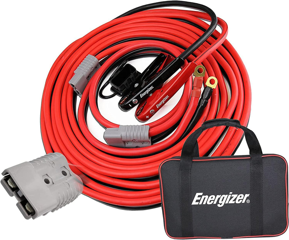 Energizer Jumper Cables, 30 feet, 1 Gauge, 800A, Booster Battery Cables with Permanent Installation kit and Quick Connect Plug for SUV and Trucks with up to 8-Liter Gasoline and 6-Liter Diesel Engines