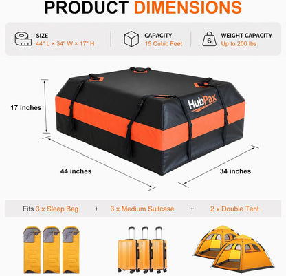 21 Cu Ft. Car Rooftop Cargo Carrier Bag Car Roof Top Bag Cargo Carrier | Fit All Vehicle with/Without Rack, Includes Anti-Slip Mat, 8 Reinforced Straps, 6 Door Hooks, Luggage Lock