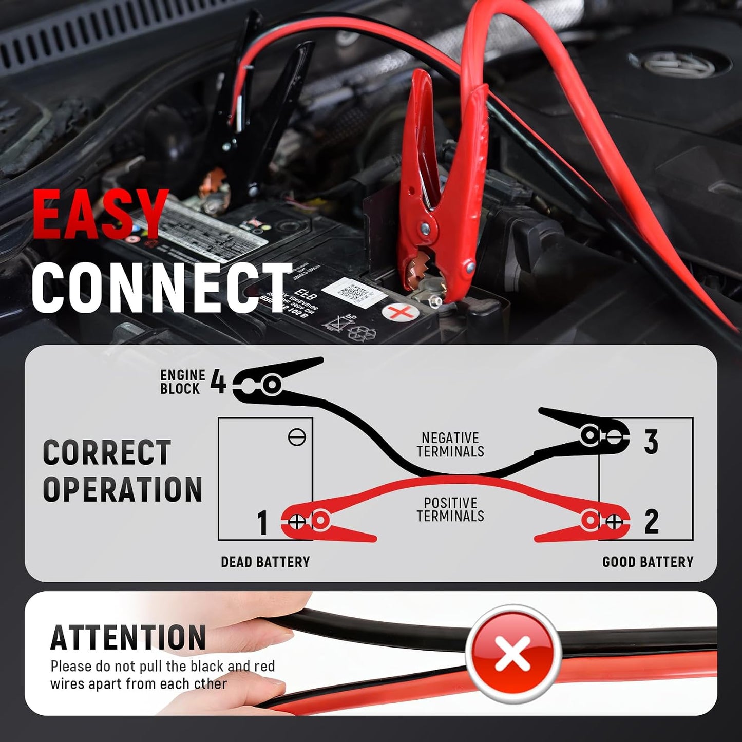 TOPDC 4 Gauge 16 Feet Jumper Cables for Car, SUV and Trucks Battery, Heavy Duty Automotive Booster Cables for Jump Starting Dead or Weak Batteries with Carry Bag, (TD-P0416)