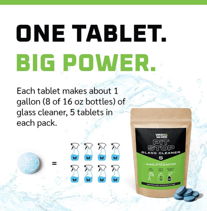 WASH&WHIPS Glass Cleaner Effervescent Tablets w/Empty 16 oz Spray Bottle (Makes 5 Gal/20L/ 40 Bottles)