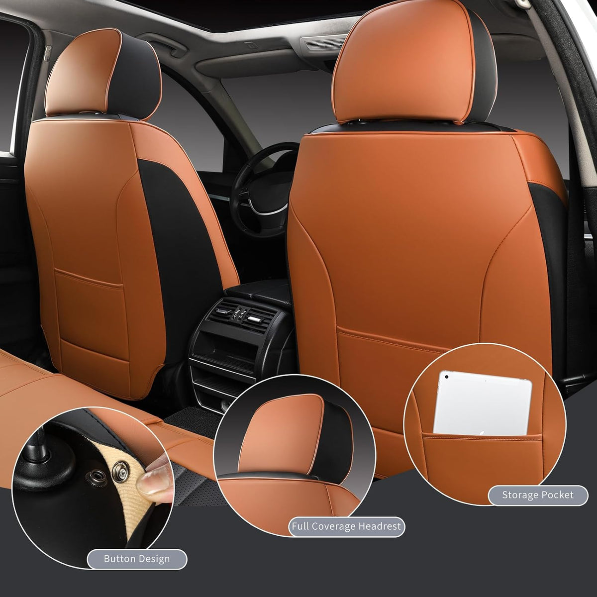 MINGBRON Leather Car Seat Covers,Car Seat Protector Waterproof,Seat Covers Full Set, Car Seat Protectors 5 Seats,Automotive Seat Covers Fit Most Cars Wine Red
