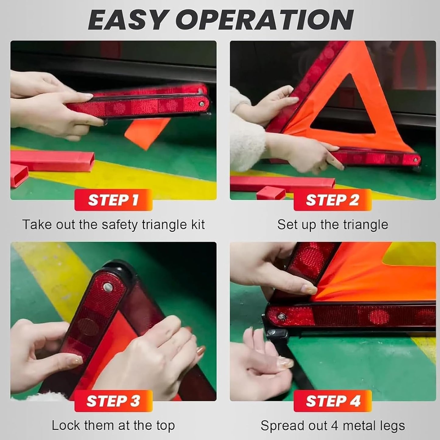 DASBET 2 Pack Emergency Warning Triangles with 1 Pack Reflective Vest, Reflective Roadside Safety Triangles with Storage Case, Foldable Warning Triangle for Vehicles Breakdown