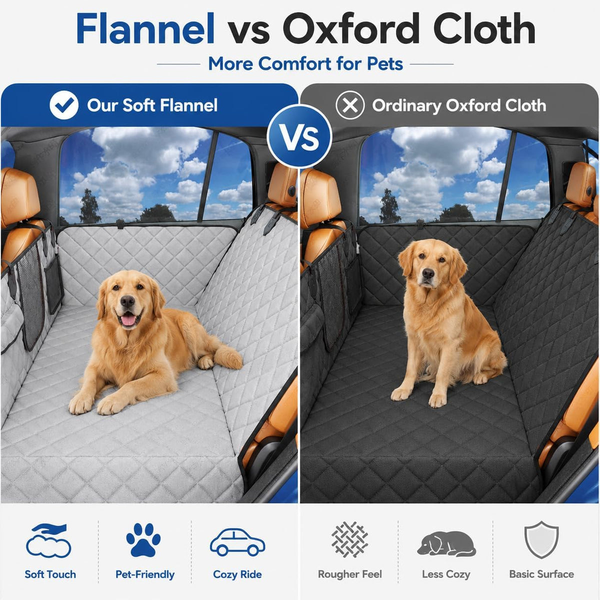 IJVAE Dog Seat Cover for Back Seat, Hard Bottom Back Seat Extender Holds 500 lbs, Waterproof & Nonslip Car Hammock for Large Pets, Comfortable Travel Seat Protector for SUV and Sedan