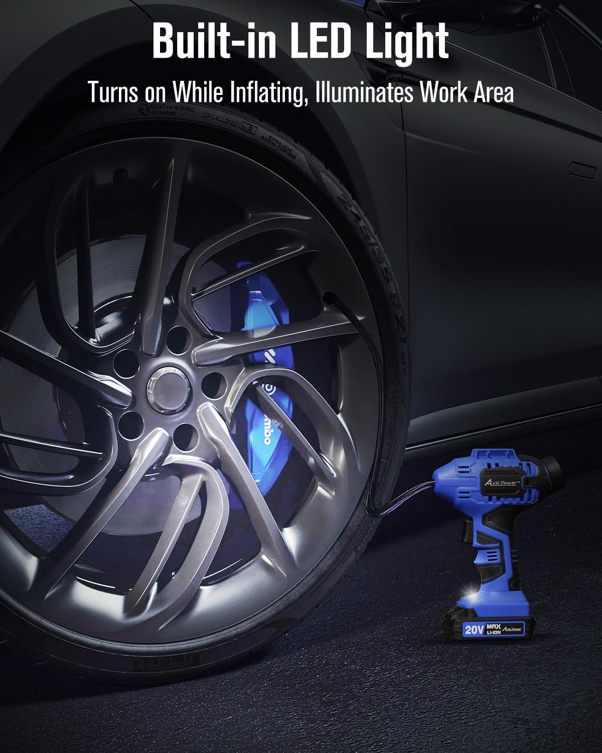 AVID POWER Tire Inflator Portable Air Compressor, 20V Cordless Car Tire Pump, Rechargeable Battery Powered Air Compressor w/12V DC Adapter, Digital Pressure Gauge