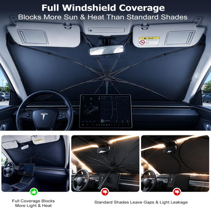 2026 Upgraded DooGooCoo Windshield Sun Shade Umbrella for Car, Reinforced Frame, UV Block Heat Shield, Keeps Interior Cooler, Foldable Front Windshield Cover, Medium 57" x 32"