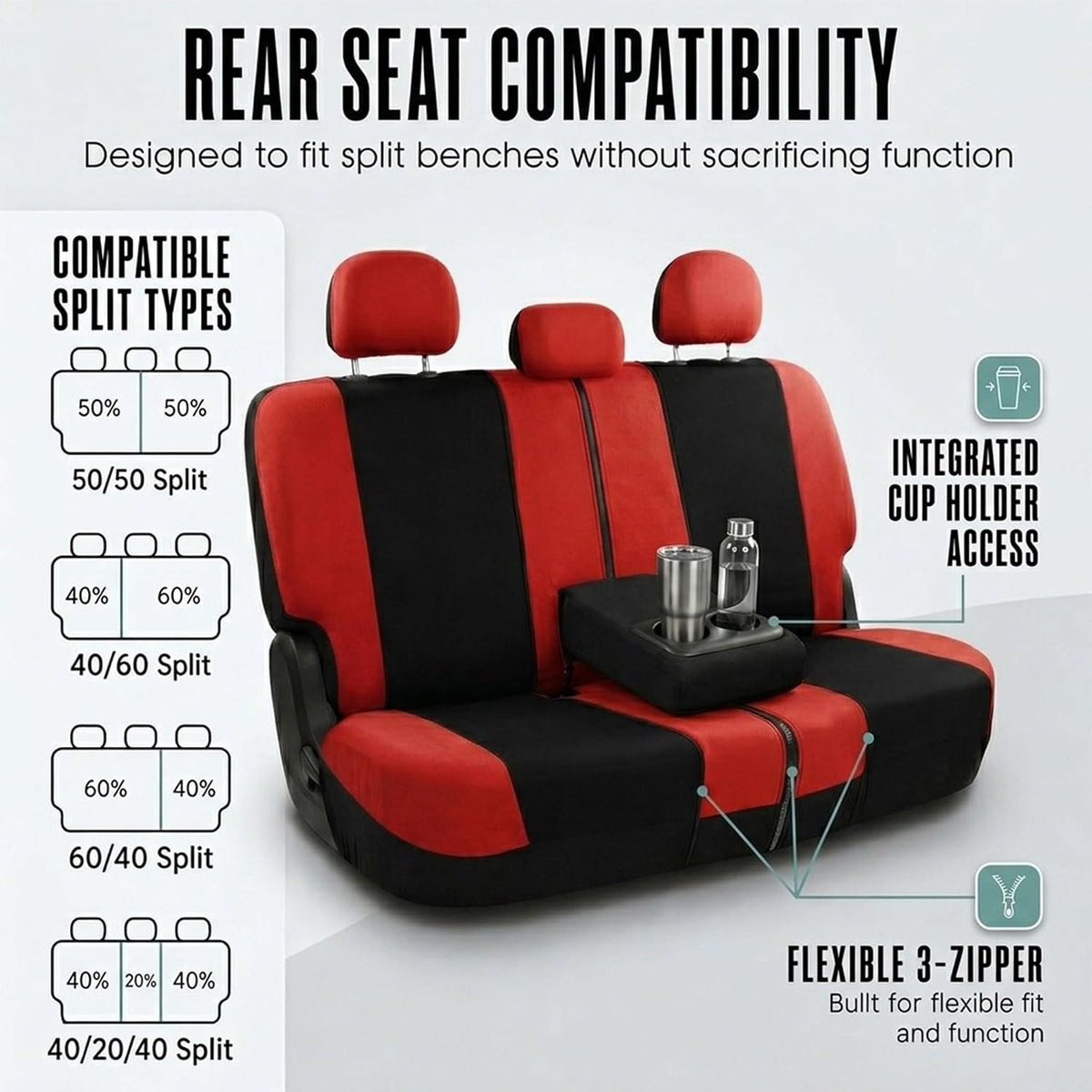 FH Group Full Set Cloth Car Seat Covers, Universal Fit Front and Split Bench Rear, Airbag Compatible, Washable for SUV, Sedan, Van - Black