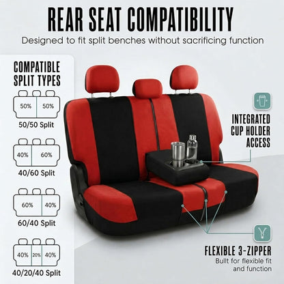 FH Group Full Set Cloth Car Seat Covers, Universal Fit Front and Split Bench Rear, Airbag Compatible, Washable for SUV, Sedan, Van - Black