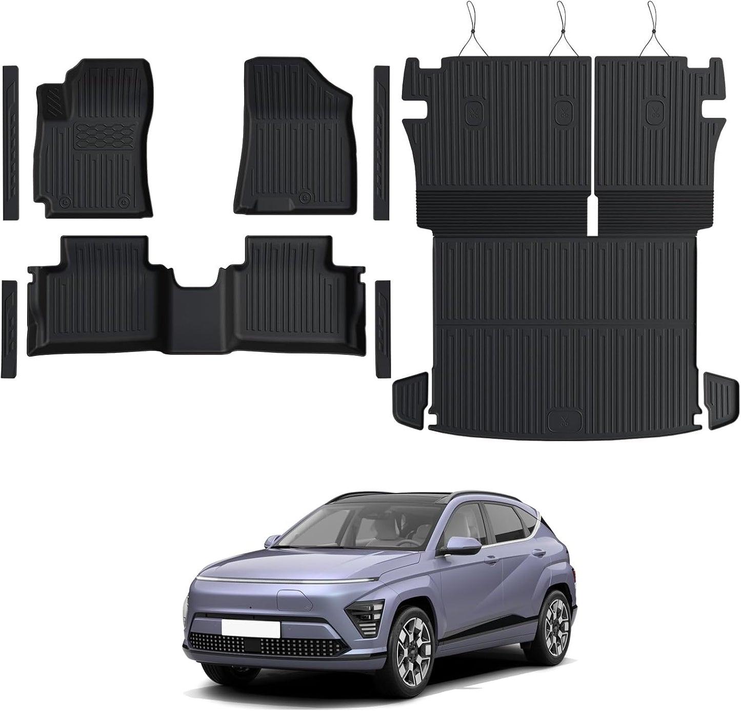 Floor Mats for Hyundai Elantra Gas 2021-2026, All Weather Floor Mats Trunk Cargo Liner and Door Sill Guards Accessories, Full Coverage Set (Not fit Hybrid Models)