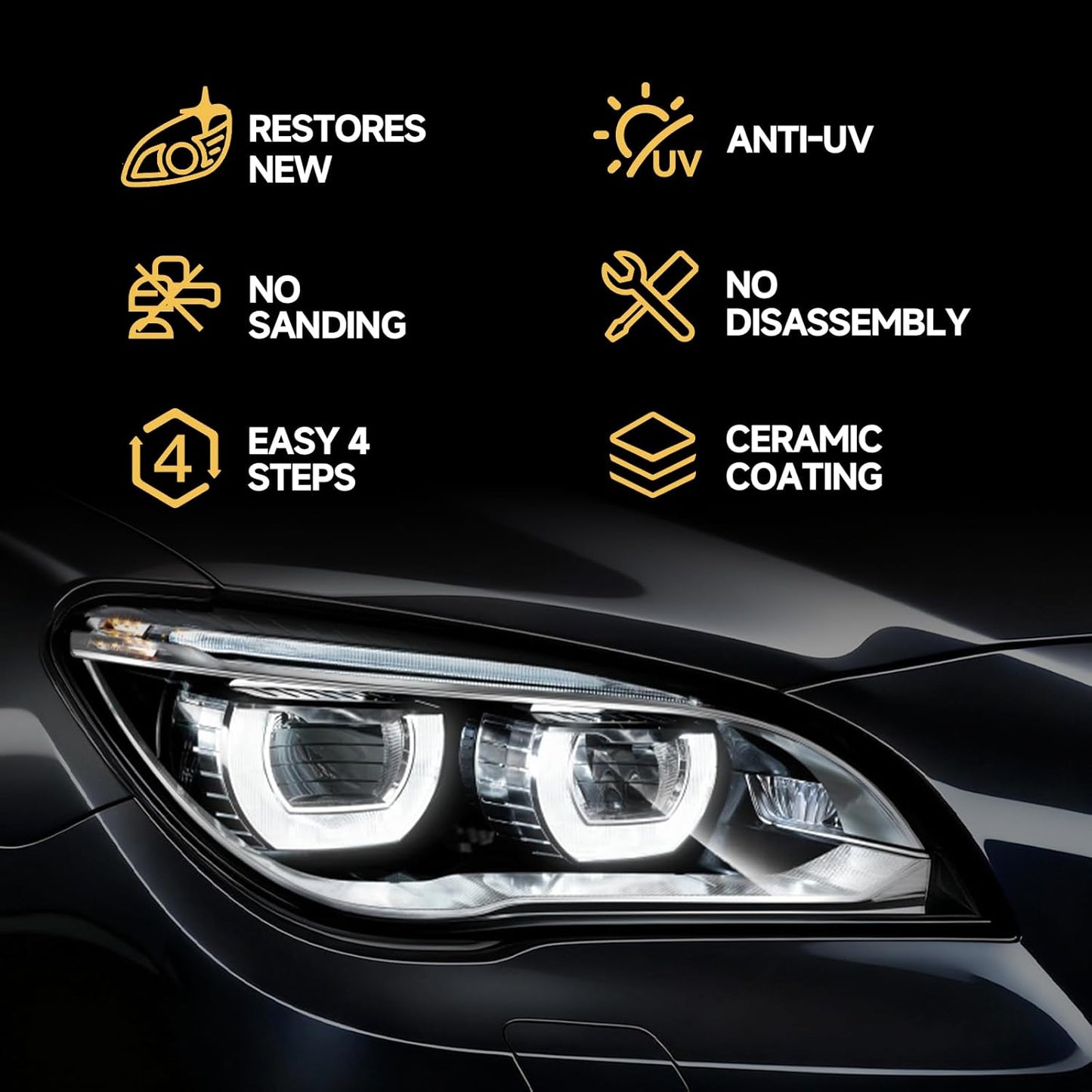 Car Headlight Restoration Kit, No Power Tools Required, Restoring to Like-New Condition, Covers 2-3 Vehicle Headlight Treatments, Headlight Cleaner and Restorer Kit, Headlight Restoration Spray