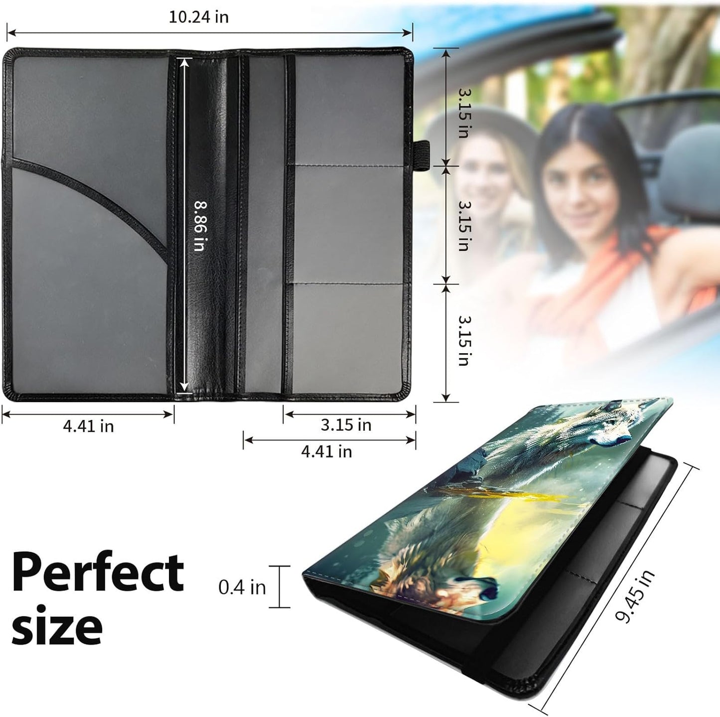 Car Registration and Insurance Holder, Leather Car Glove Box Organizer, Cool Car Accessories for ID, Driver's License Cards & Essential Document, business cards, Men&Women, Retro Audio Cassette